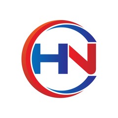 hn logo vector modern initial swoosh circle blue and red