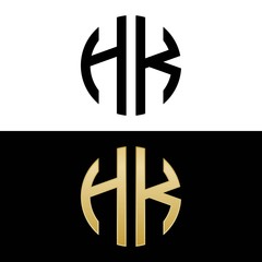 hk initial logo circle shape vector black and gold
