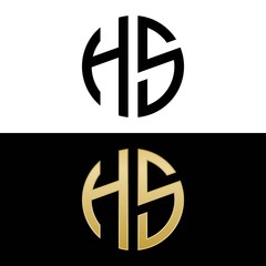 hs initial logo circle shape vector black and gold