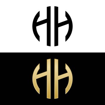 hh initial logo circle shape vector black and gold