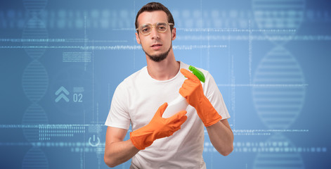 Crowd cleaning theme with cleaner and DNS graphic
