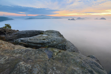 Amazing moment  within autumnal daybreak in Saxony Switzerland national park.