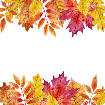 Watercolor autumn leaves vector frame