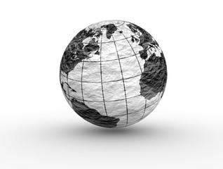 3D image of planet Earth. View to America and Africa. Old crumpled paper map material. 3d rendering