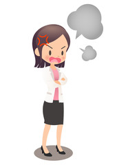 激しく怒るスーツ姿の若い女性会社員