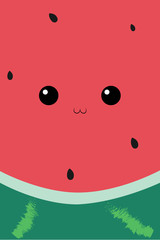 Cute face of  watermelon fruit view from inside. Vector Illustration