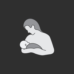 Breastfeeding mom and her newborn baby child vector icon illustration