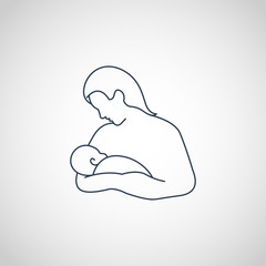 Breastfeeding mom and her newborn baby child vector icon illustration