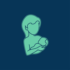 Breastfeeding mom and her newborn baby child vector icon illustration