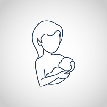 Breastfeeding mom and her newborn baby child vector icon illustration