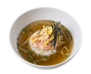 Rice with salmon and omelette.