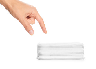 white sanitary napkin in hand isolated on white background