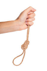 noose, kill rope in hand isolated on white background