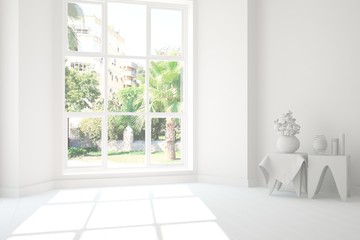 White empty room. Scandinavian interior design. 3D illustration