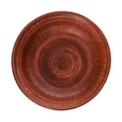 clay empty brown bowl isolated on white background