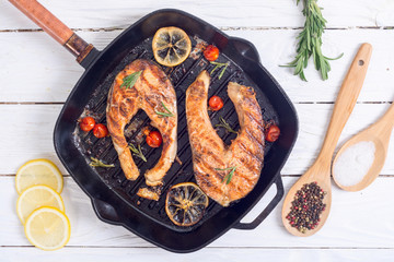 Grilled salmon steak