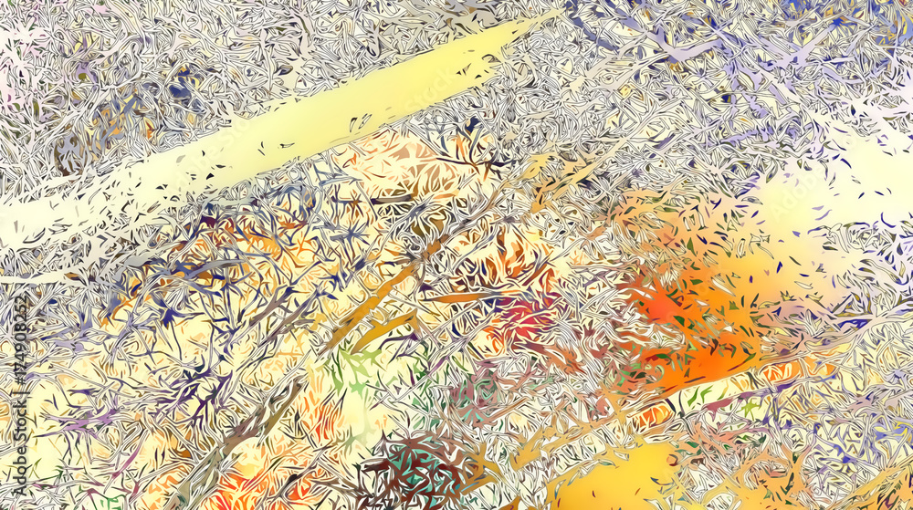 Aufkleber structured fractal background with fractal pattern and motives of abstracted natural forestscapes.