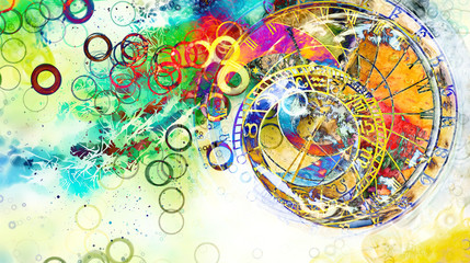 astrological symbol Zodiac. Abstract color background. Computer collage.