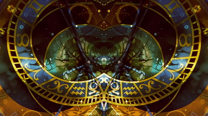 astrological symbol Zodiac. Abstract color background. Computer collage.