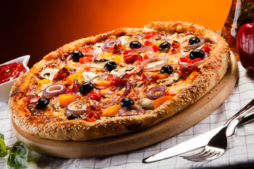 Pizza with black olives 