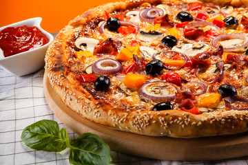 Pizza with black olives 