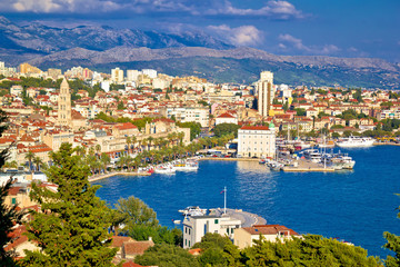 Fototapeta na wymiar Fabulous Split waterfront aerial panorama