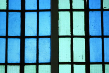 Close up blue glass window