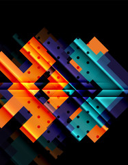 Colorful triangles and arrows on dark background