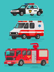 Set of emergency vehicles. Police car, ambulance and fire truck © tynyuk