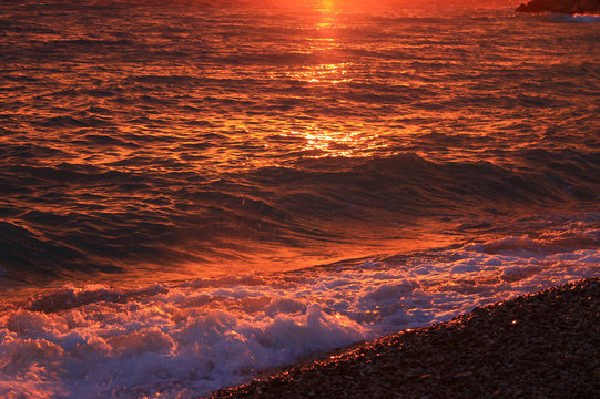Adriatic sea at sunset in Tucepi , Croatia