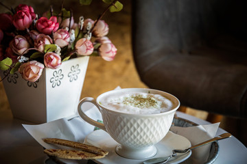 breakfast with green Tea masha in the morning. Still life photograph