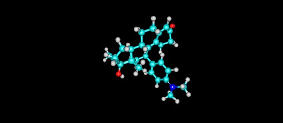 Mifepristone molecular structure isolated on black