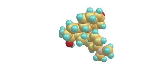 Mifepristone molecular structure isolated on white