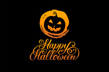 Pumpkin vector illustration with Happy Halloween lettering. All Saints Eve background. festive card design.