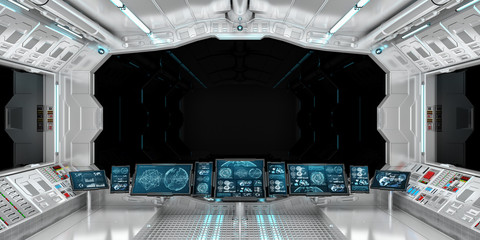 Spaceship interior with view on black window 3D rendering © sdecoret