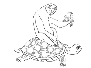Long Journey, speed. Three friends went on a long trip. Sloth and snail riding a turtle.