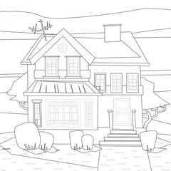 Catroon house building vector coloring illustration
