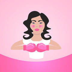 World Cancer Day Breast Disease Awareness Prevention Poster Female Wearing Boxing Gloves On Greeting Card Flat Vector Illustration