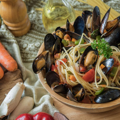 Delicious Italian spaghetti Mussel