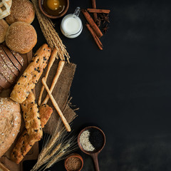 Fototapeta na wymiar Group of different types of bread