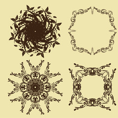 Vintage frames and scroll elements,Floral background design, luxury mandala