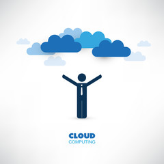 Cloud Computing Design Concept with a Standing Happy Business Man - Digital Network Connections, Technology Background