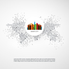 Colorful Smart City Design Concept - Digital Network Connections, Technology Background
