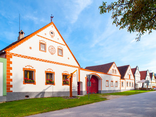 Picturesque houses of Holasovice, small rural village with rustic baroque architecture. Southern...