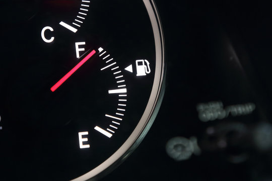 Fuel gauge showing full car fuel