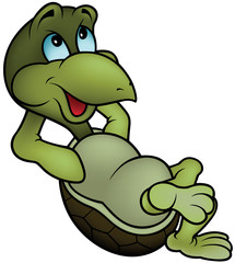 Green Turtle Relaxing - Cartoon Illustration, Vector