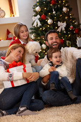 Obraz na płótnie Canvas Happy family taking selfie for Christmas together