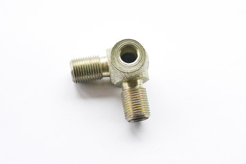 fitting corner brake pipes on an isolated white background