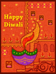 Happy Diwali India festival greeting background in Indian scribble art style