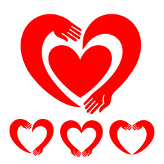 Set of vector hearts. Icon hands embracing a heart.